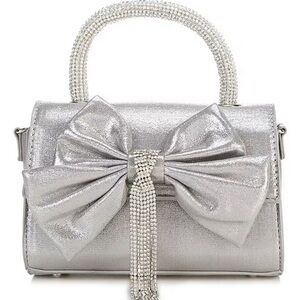Antonio Melani Metallic Bow Top Handle Satchel Bag In Silver | NWT